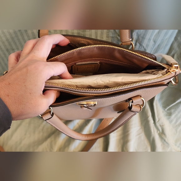 NWT Coach Remi Satchel Taupe Beige Pebble Leather gold hardware. - Picture 8 of 11